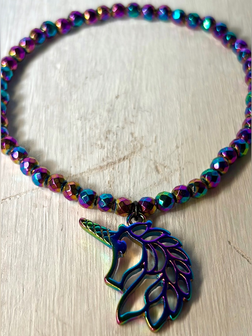 Rainbow Hematite Unicorn Beaded Bracelet